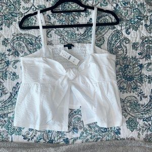 JCrew White Tie Front Top